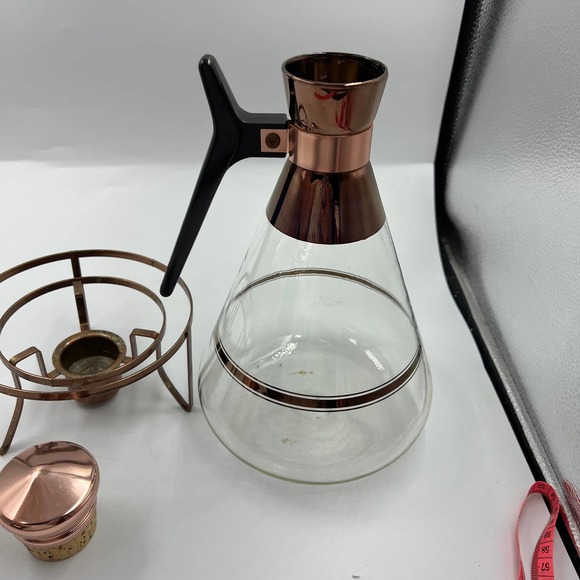 Vintage Glass Inland Carafe Coffee Warmer MidCentury Modern Lid & Stand Handle - Picture 6 of 8
